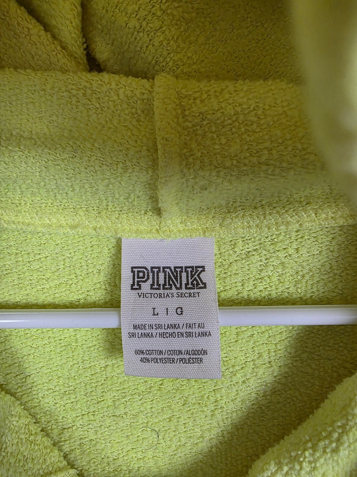 Victorias Secret Pink Neon Yellow Full ZIp Hoodie jacket Large