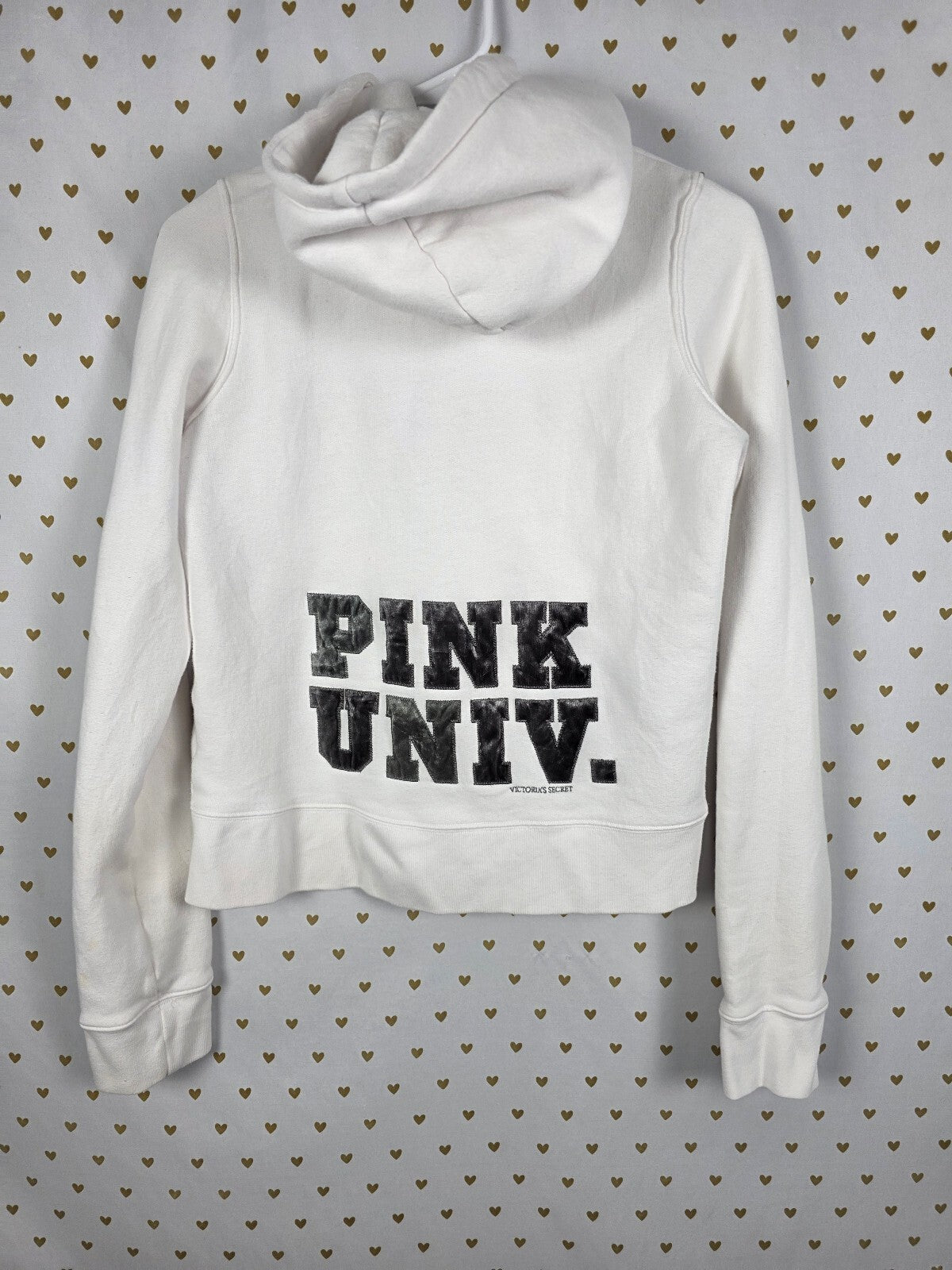 Victorias Secret Pink VINTAGE White University Full Zip Hoodie Jacket MEDIUM
