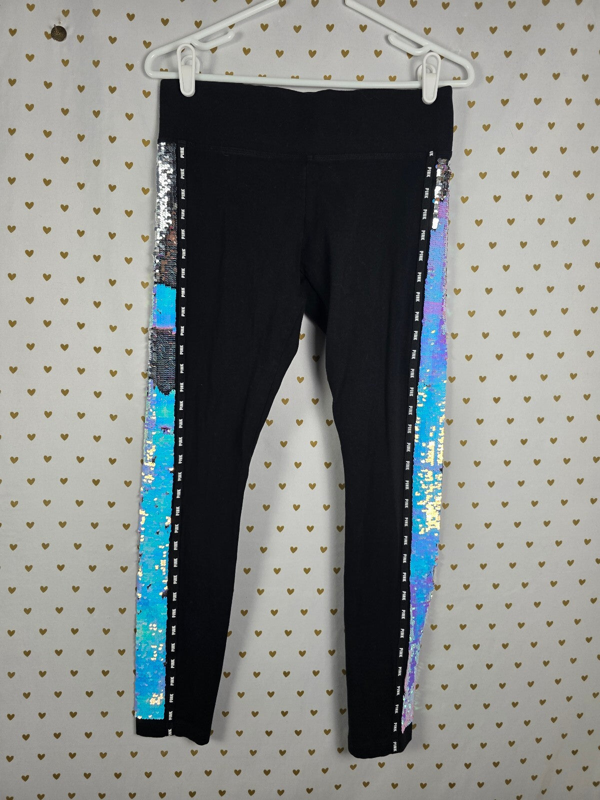 Victorias Secret PINK Mermaid Flip Bling Logo Shirt Yoga Pants HTF SET MEDIUM