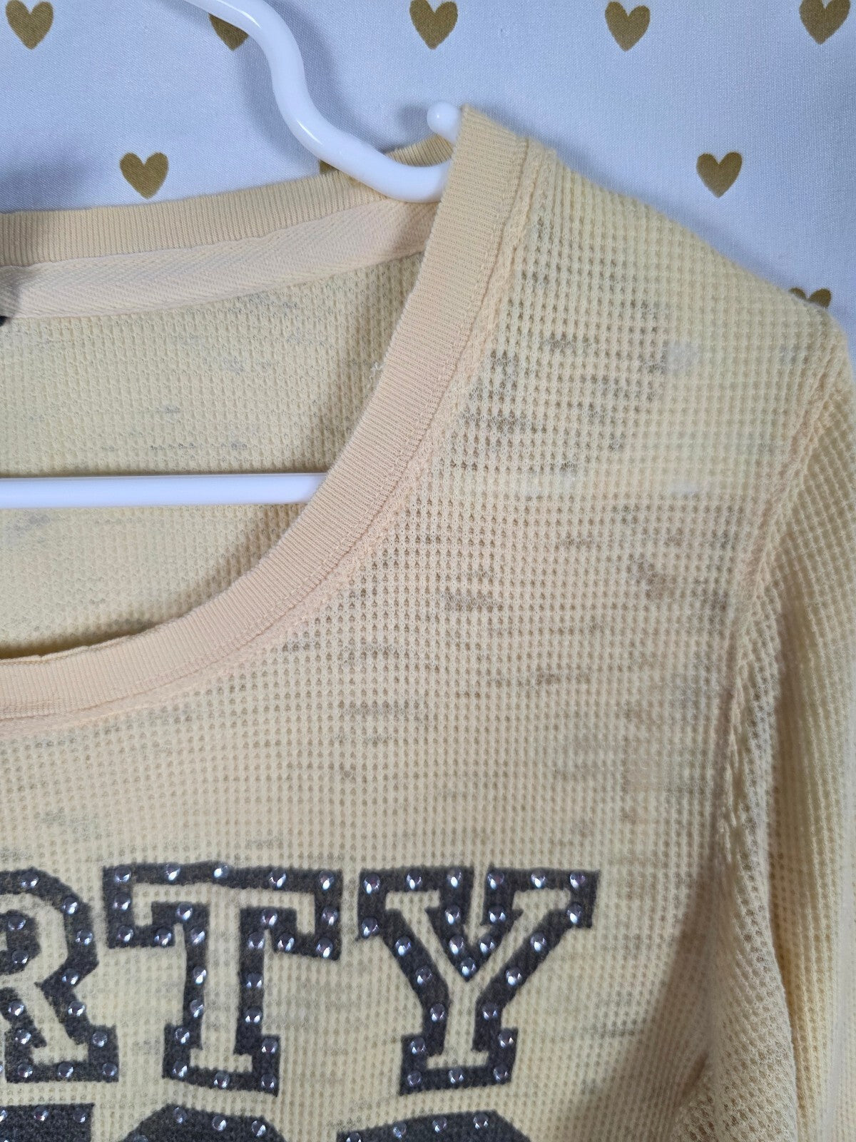 Victoria's Secret PINK Party Favor Thermal Shirt L Rhinestone BLING Yellow
