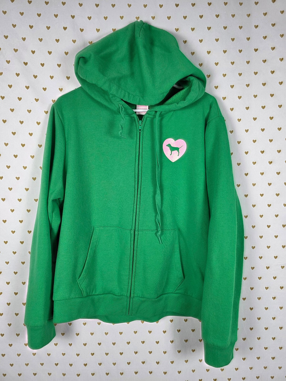 Victorias Secret Pink Green Campus Originals Glitter Full Zip Hoodie Jacket XL
