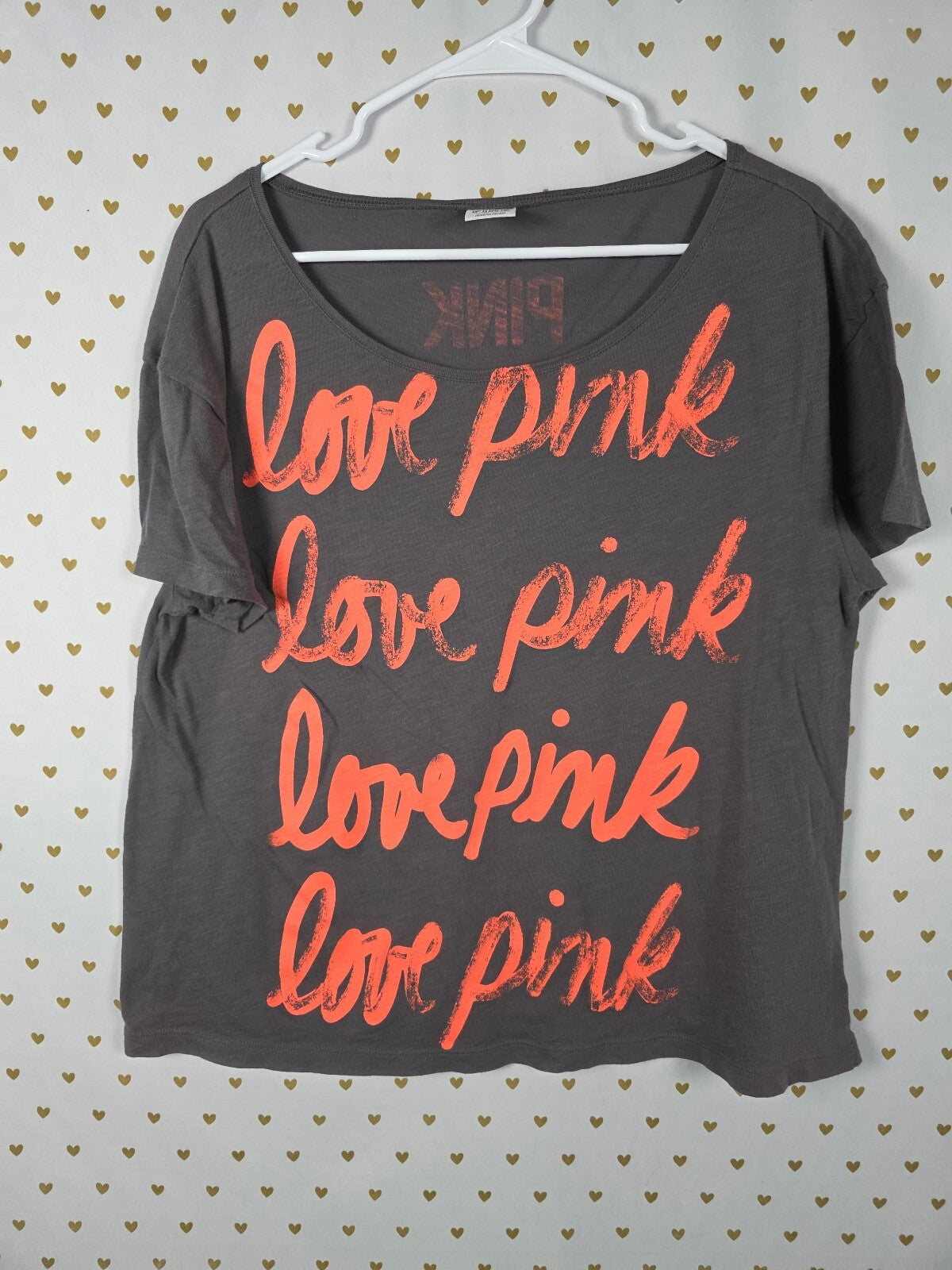 Victorias Secret PINK Vintage Cropped Y2k Love Tee shirt Neon Medium