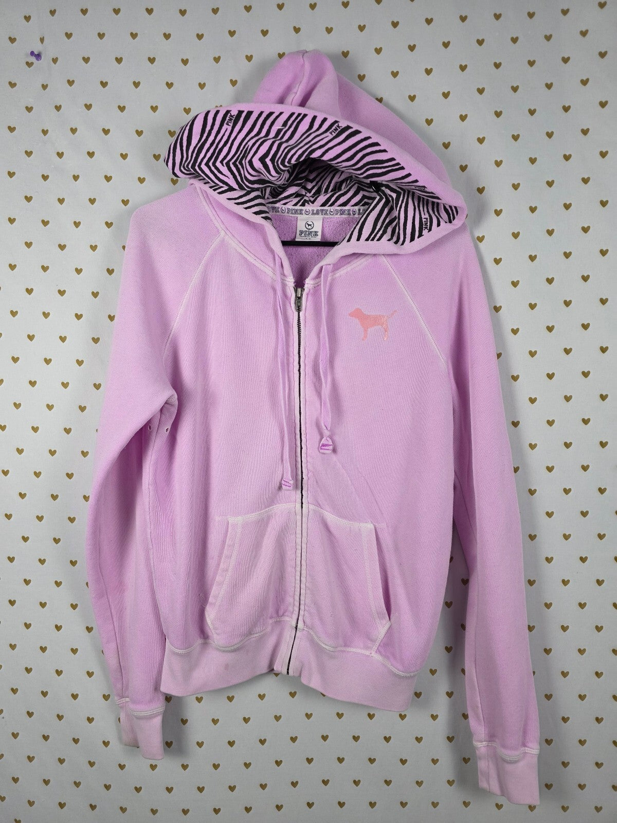 Victorias Secret Pink ZEBRA animal Print Vintage Hoodie Full zip Jacket SMALL