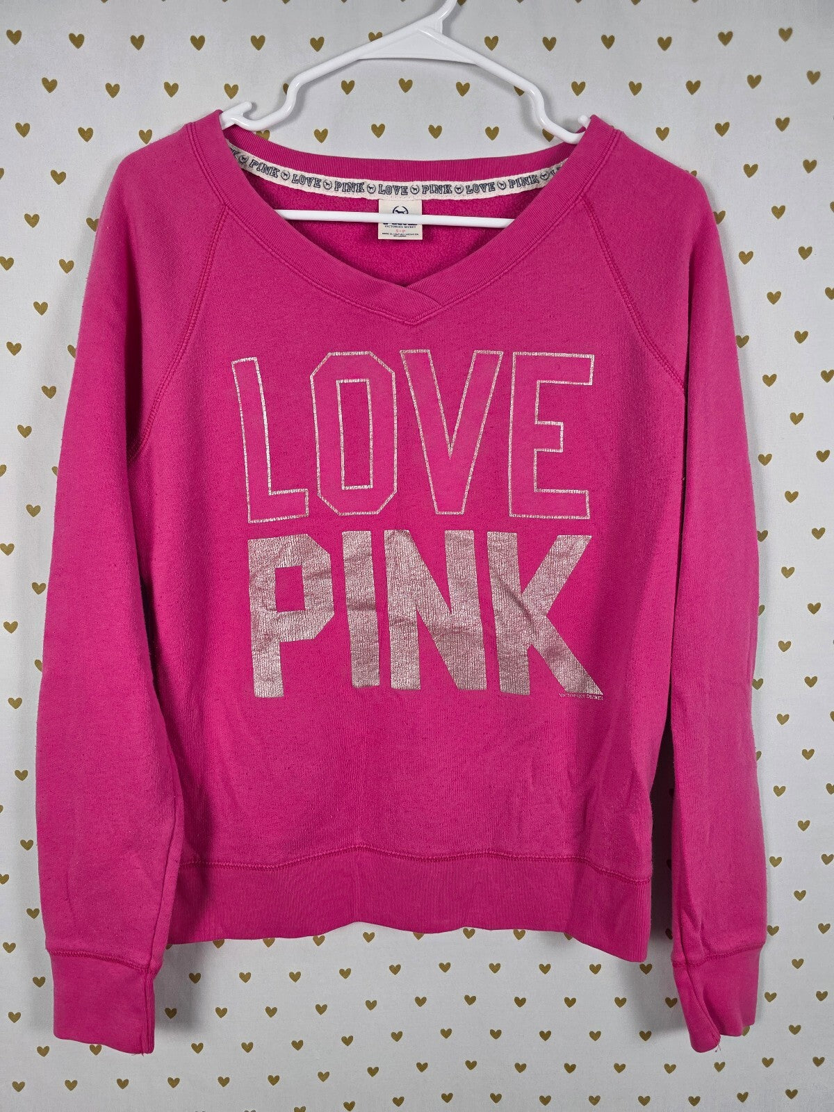 Victorias Secret Pink Vintage Crew Sweater Shirt Logo SMALL