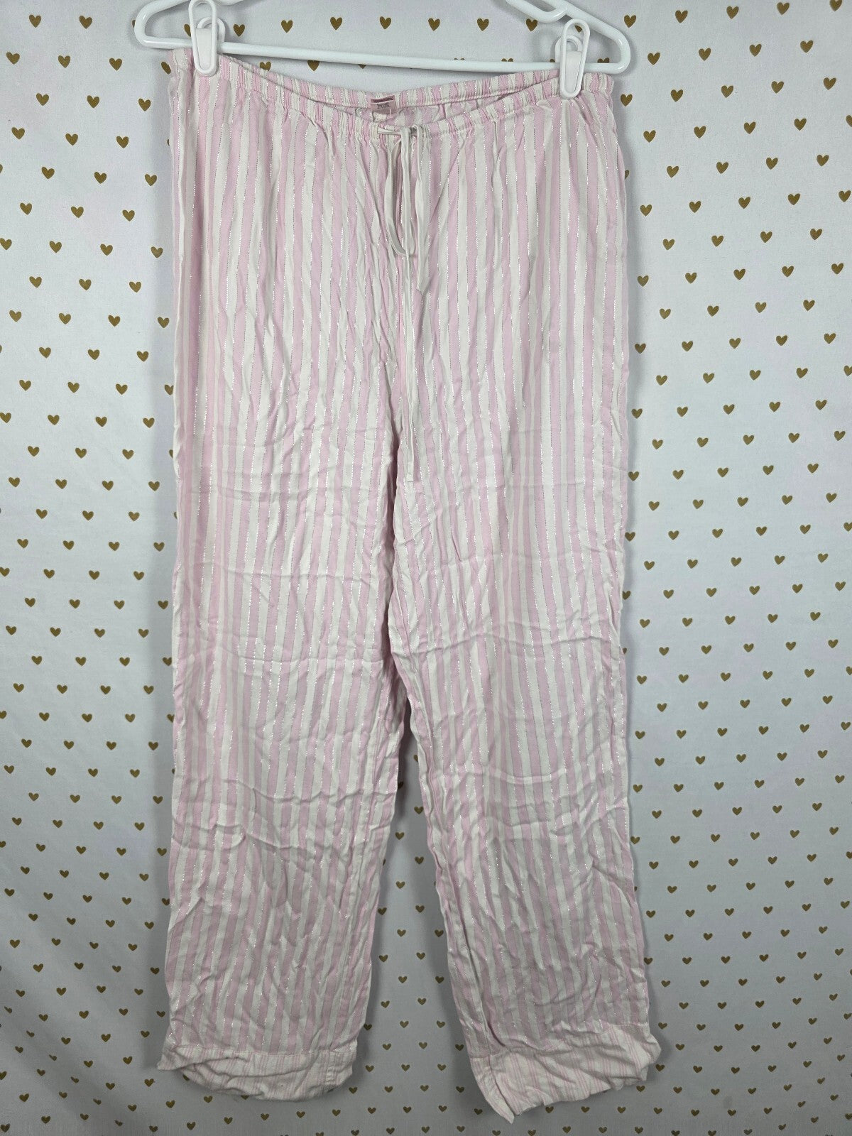 Victorias Secret Iconic Stripe Shimmer Pink MED Sleep Pants Pajama PJ Bottoms