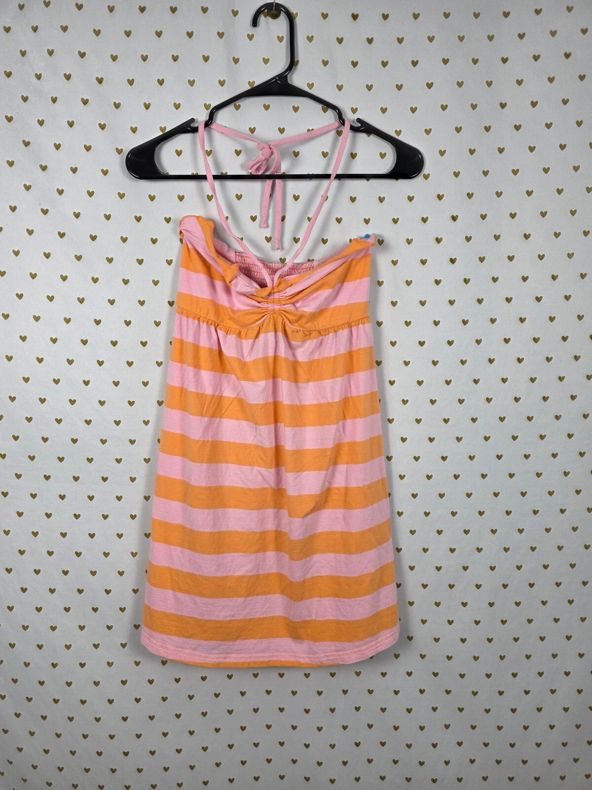 PINK Victoria's Secret Halter Dress Pink Orange Stripe Smocked Back Small