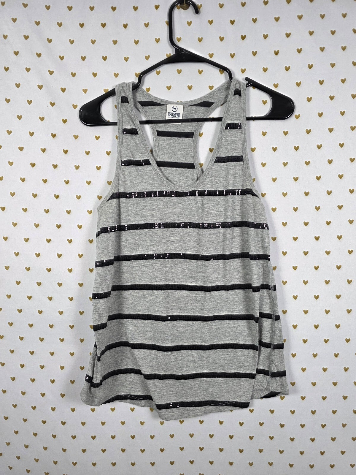 Victorias Secret PINK Bling Sequined Stripe Grey Tank Top Medium