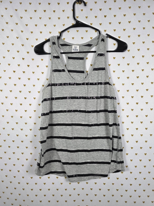 Victorias Secret PINK Bling Sequined Stripe Grey Tank Top Medium