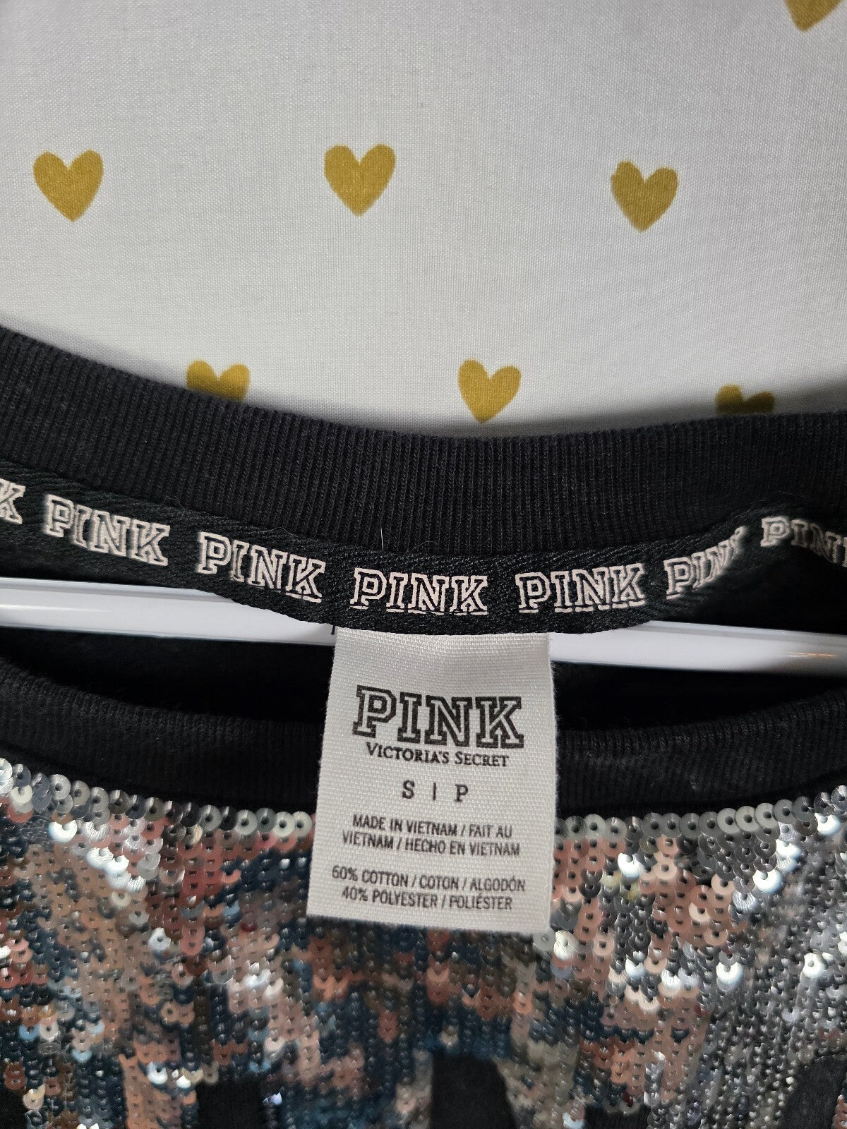 Victorias Secret Pink Full Bling Logo raglan Sequined Sweater Crew Small