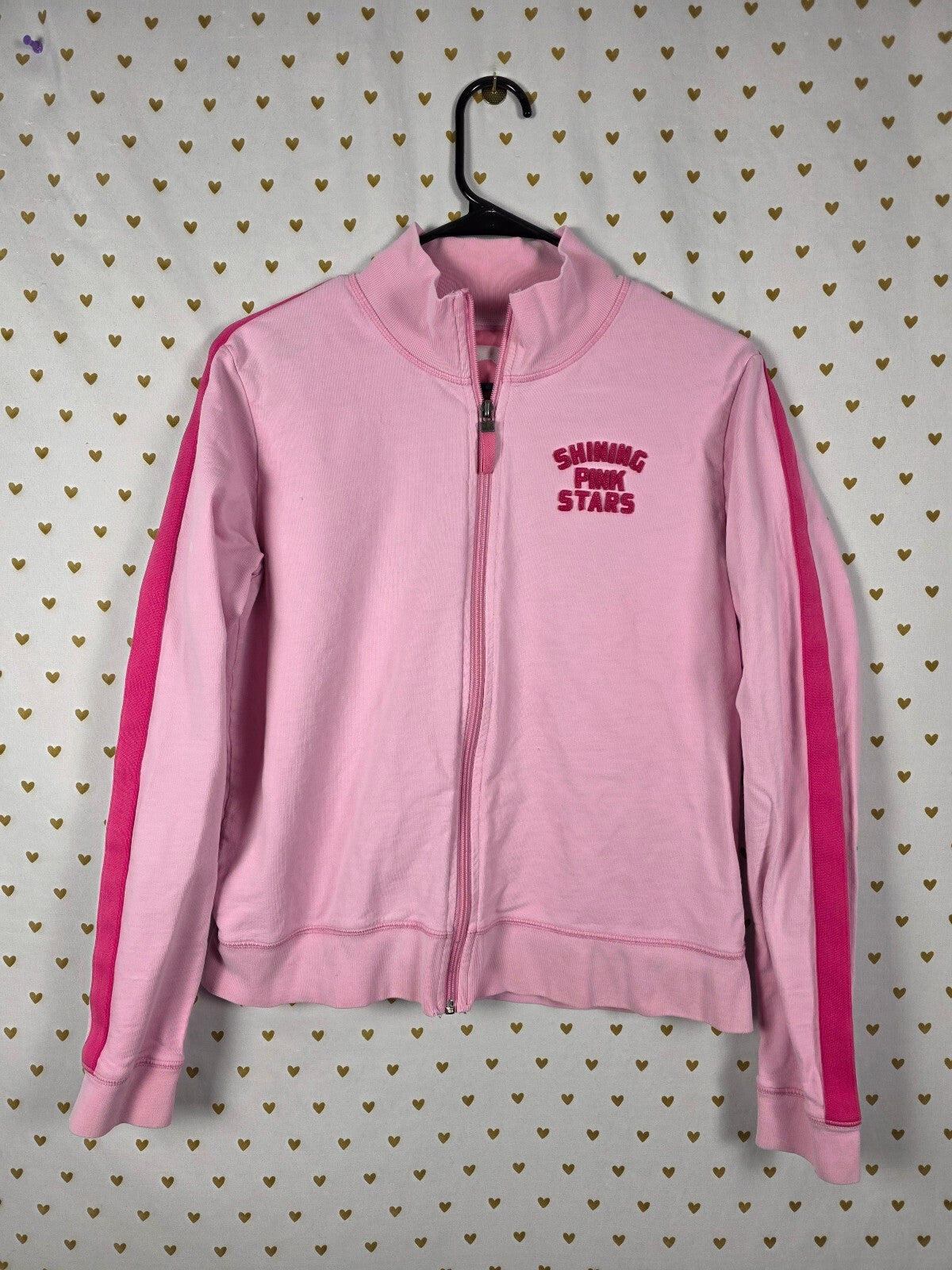 Vintage Victoria's Secret PINK 2005 Zip Jacket L Shining Pink Stars Y2K