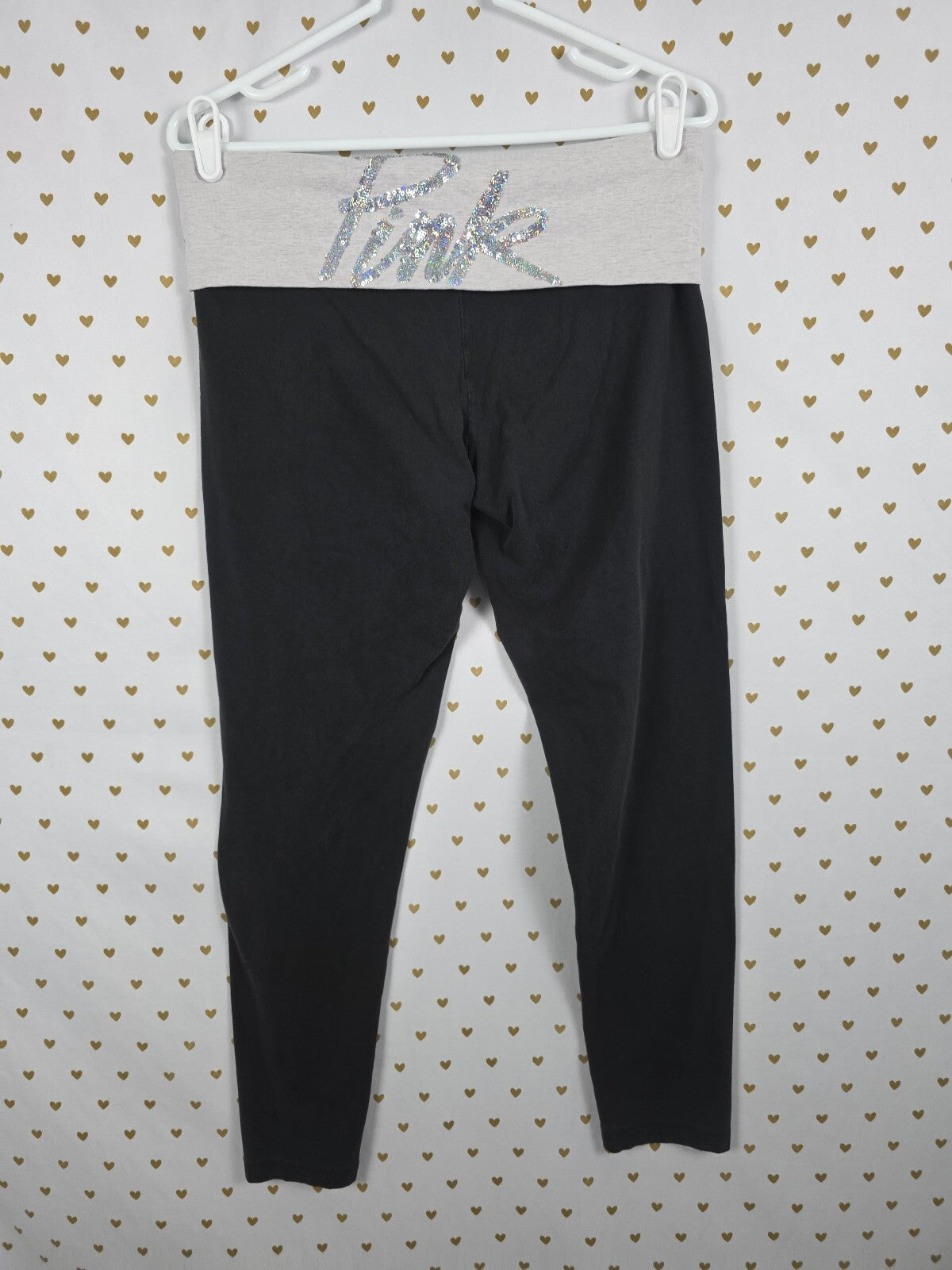 Victorias Secret PINK BLING foldover Yoga Pants sequin Ankle Skinny y2k LARGE