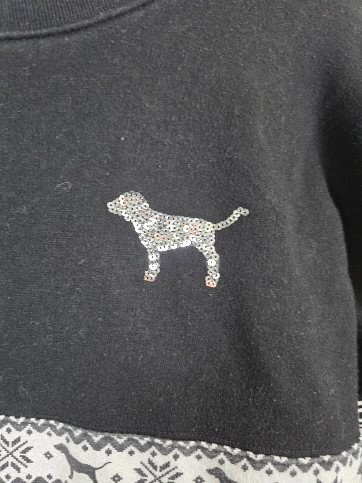 Victorias Secret Pink Bling Sequined Logo Winter Campus Sweater Shirt XS