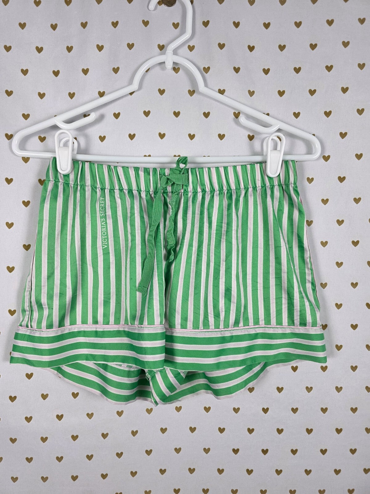 Victorias Secret Green SATIN Striped Silky XS Sleep Shorts Boxers Pajama Bottoms