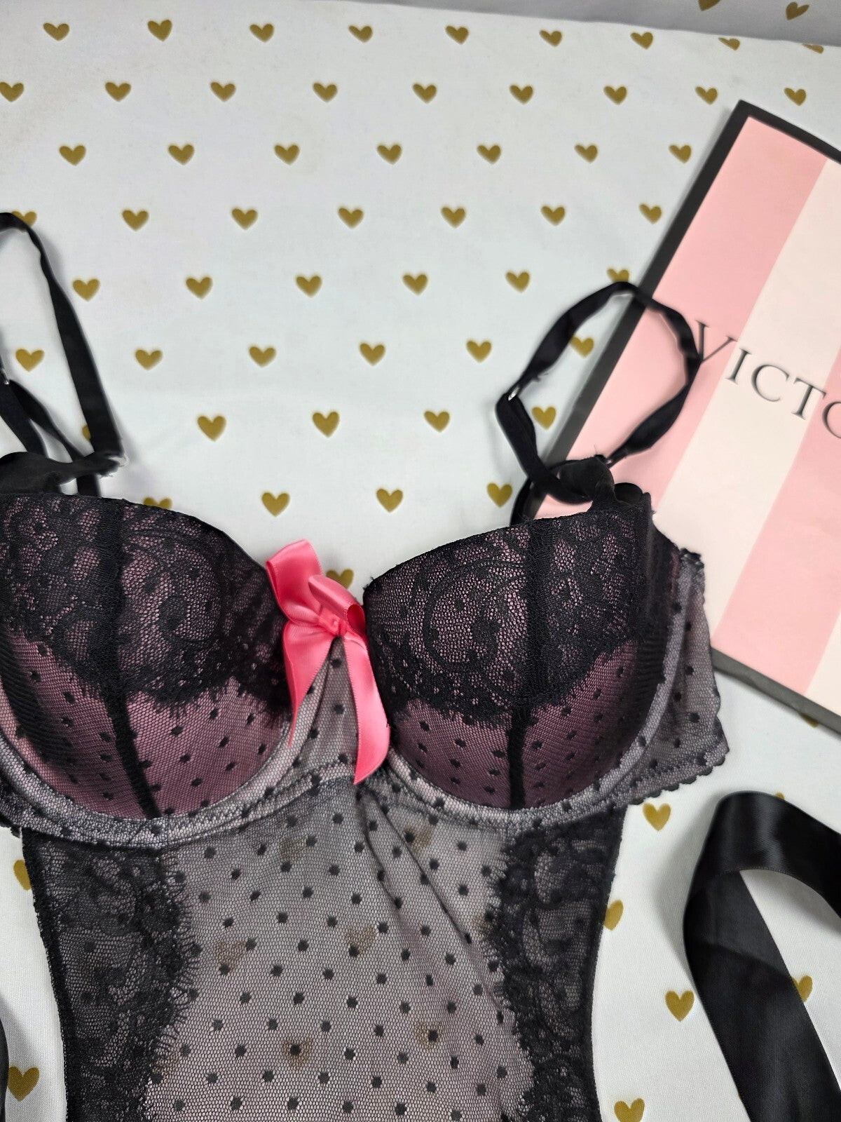 Victorias Secret SEXY LITTLE THINGS 34B French Maid Lingerie Outfit Tie back