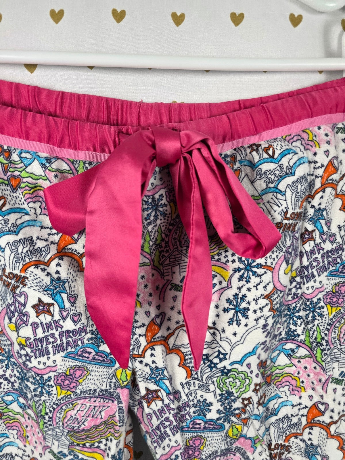 Victorias Secret Pink Vintage Doodle Ruffled XS  Sleep Pants Pajama PJ Bottoms