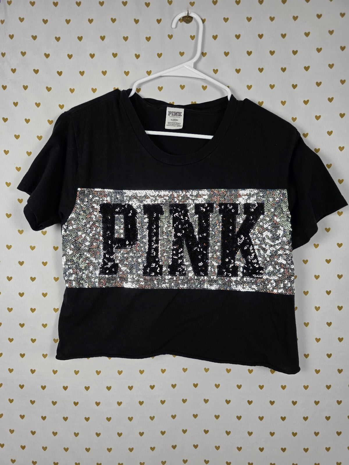 Victorias Secret PINK Cropped MEGA BLING Sequined Tee shirt MEDIUM