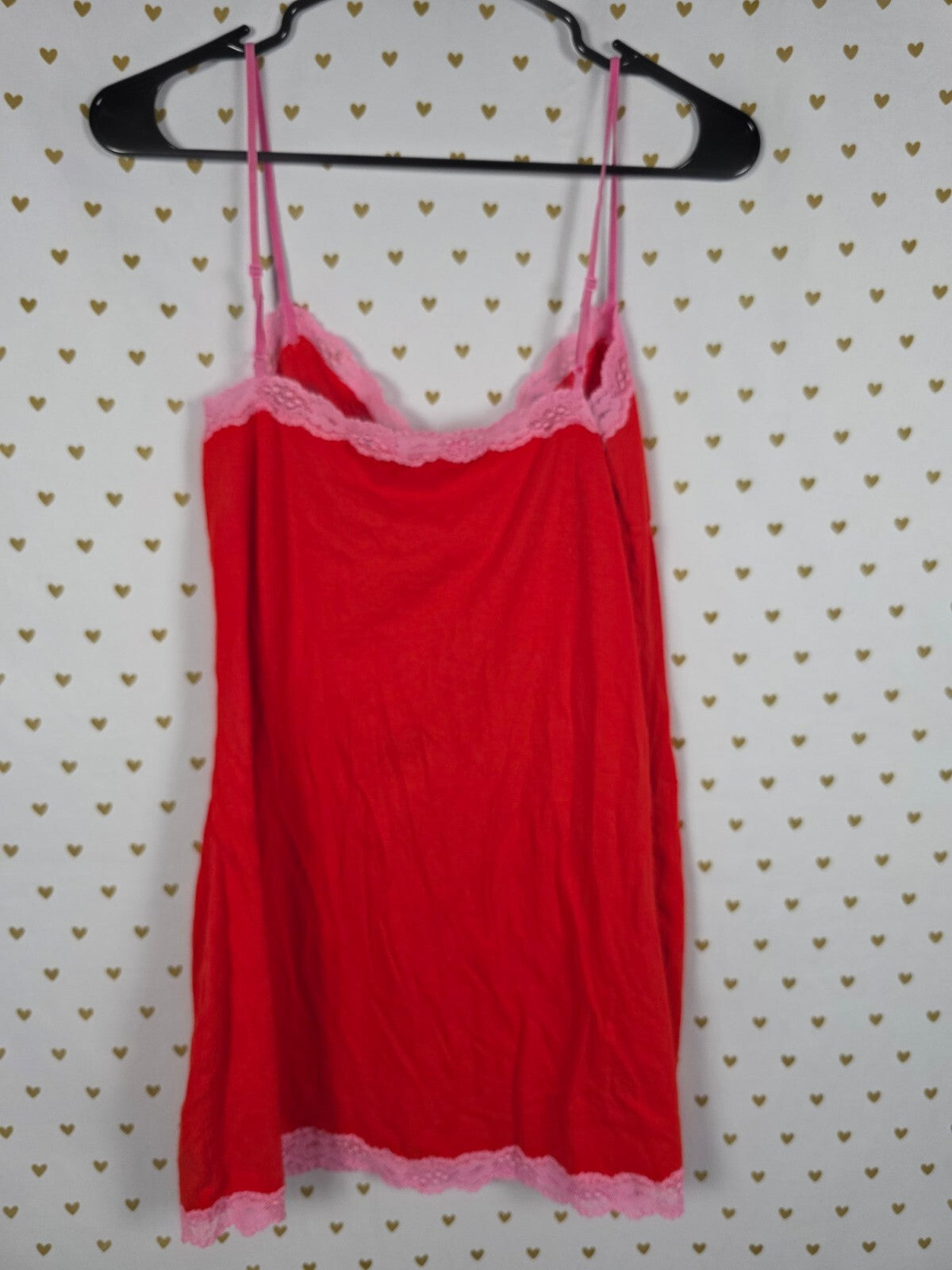 Vintage 2005 Victoria's Secret PINK M/L Red Lace Dog Tank Slip Dress Y2K Cotton