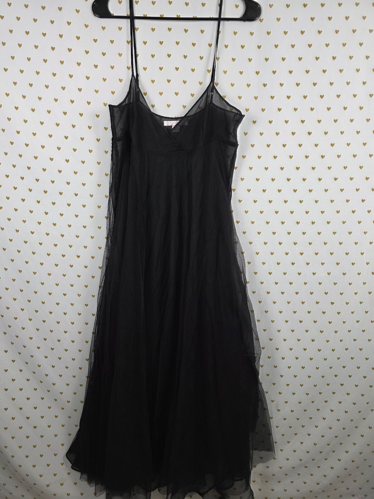Victoria's Secret Black Sheer Mesh Layered Maxi Dress Long Slip L Vintage Y2K