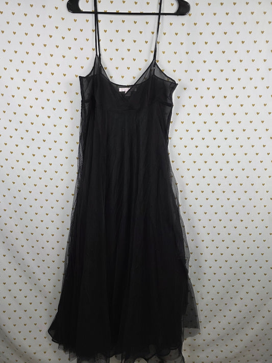 Victoria's Secret Black Sheer Mesh Layered Maxi Dress Long Slip L Vintage Y2K