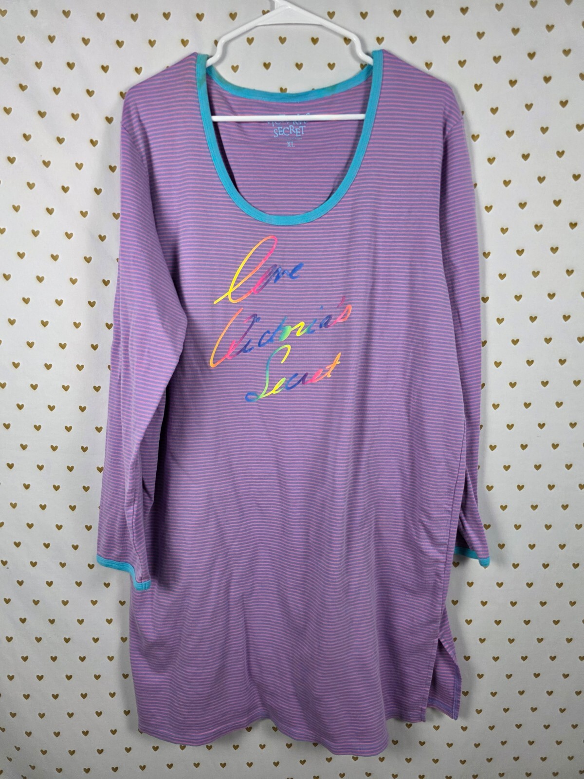 Victorias Secret Vintage 90's Striped Neon Sleep Dress Nightgown Cotton XL