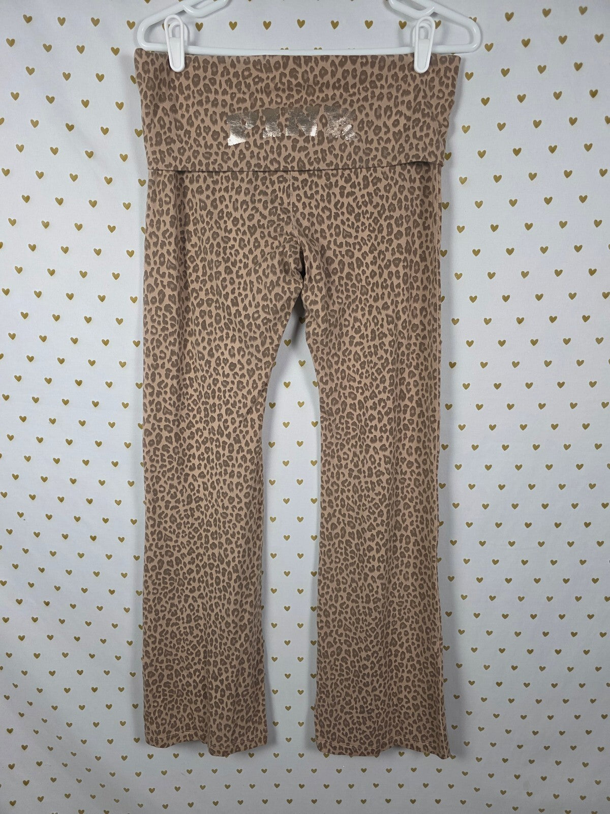Victorias Secret PINK LEOPARD CHEETAH foldover Flared Yoga Pants LARGE
