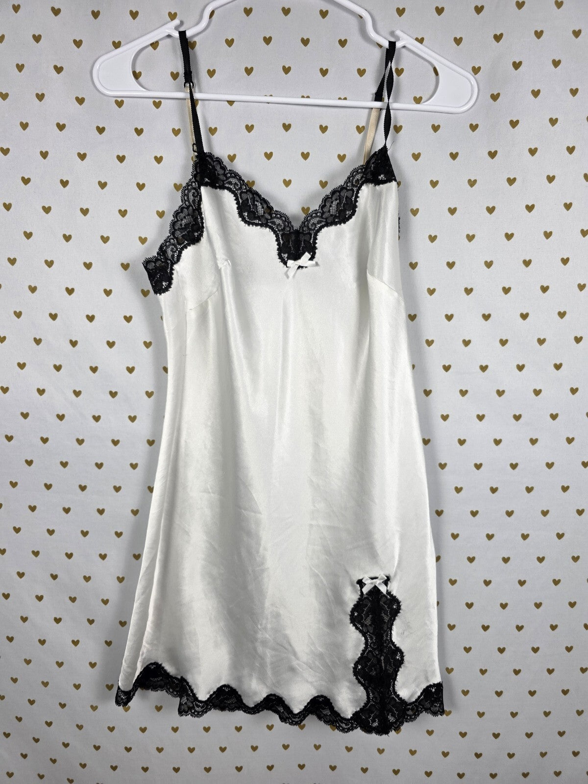 Victorias Secret White Black Satin Slip Dress Y2k Vintage Lingerie Nightie XS