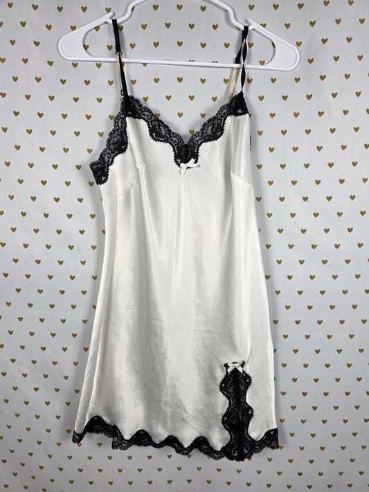 Victorias Secret White Black Satin Slip Dress Y2k Vintage Lingerie Nightie XS