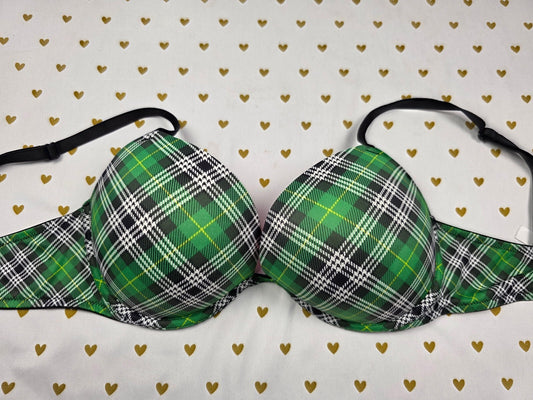 Victorias Secret Pink Plaid Green 34D SUPER PUSH UP Bra