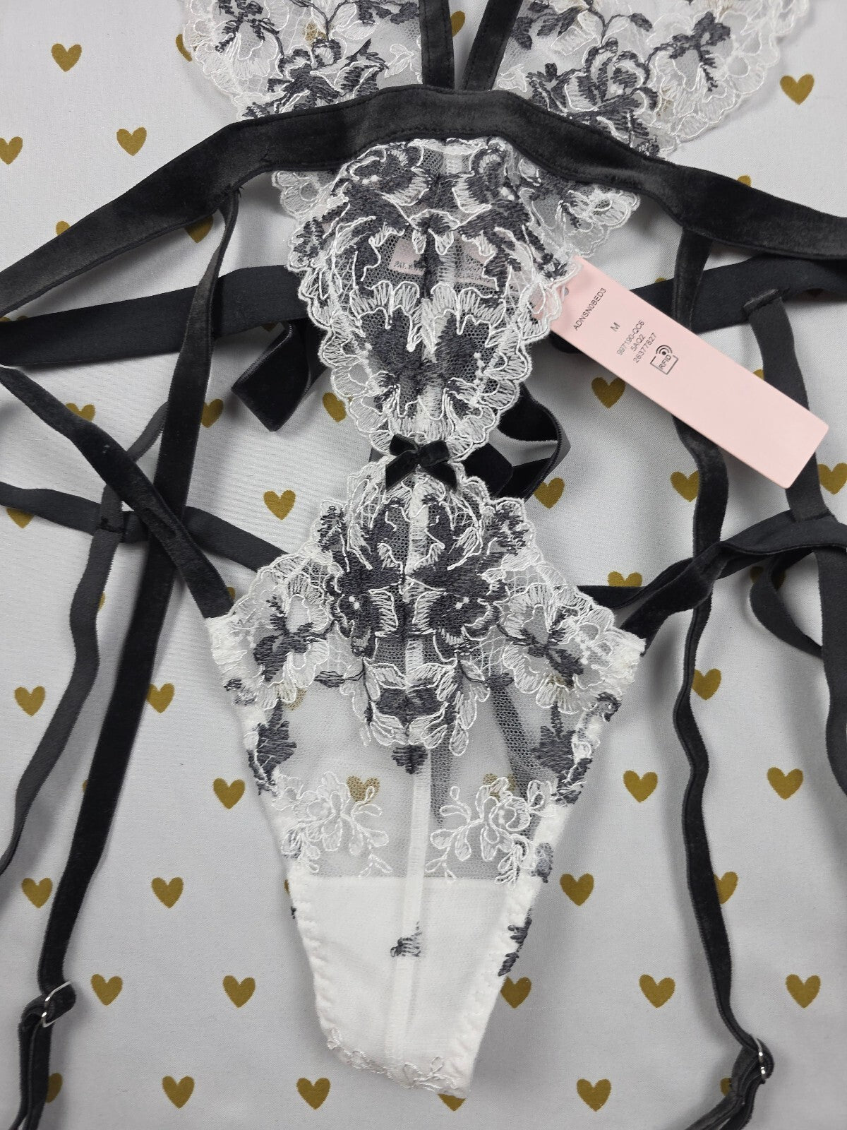 Victoria's Secret Designer Collection Lace Teddy Garter Bodysuit NWT M Black