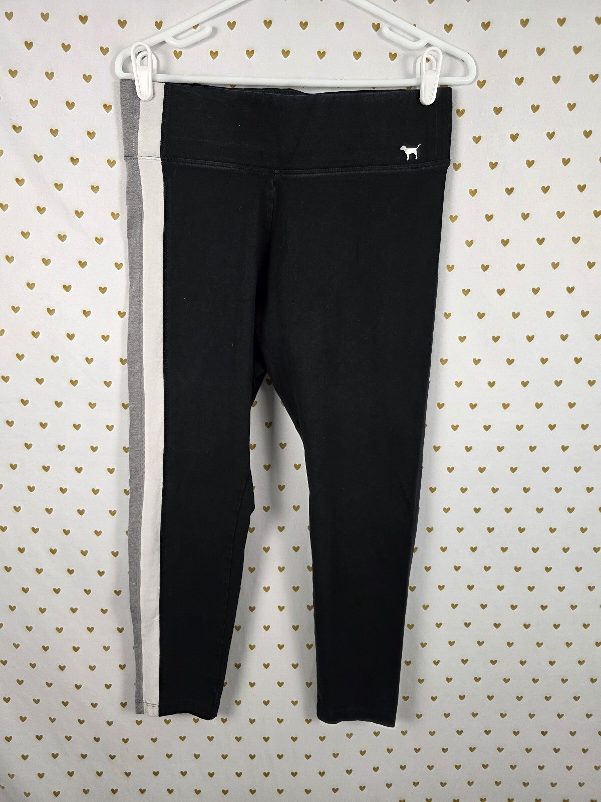 Victorias Secret PINK Bling Yoga Pants Sequined Silver Striped LARGE
