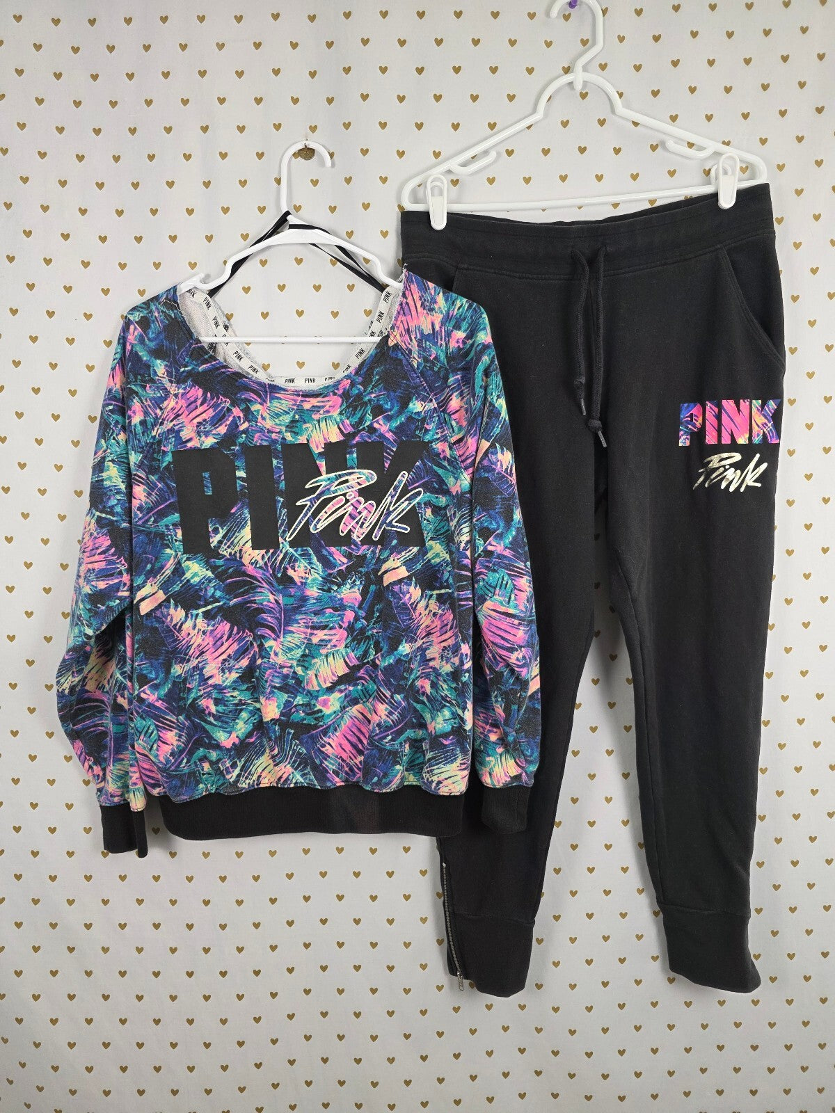 Victorias Secret Pink Slouchy Neon Logo Sweater Set outfit Med Large HTF