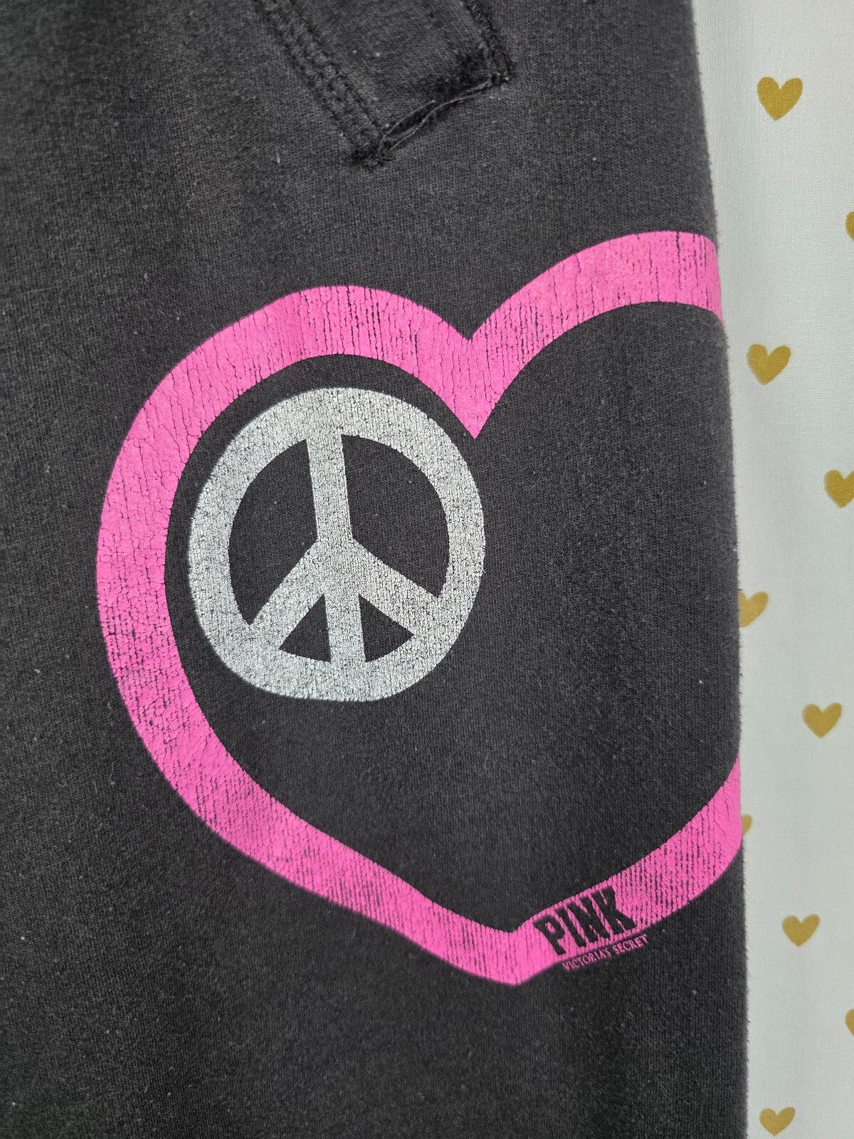 Victorias Secret PINK Vintage Diaper Butt Boyfriend Sweats Y2k PEACE HEART SMALL