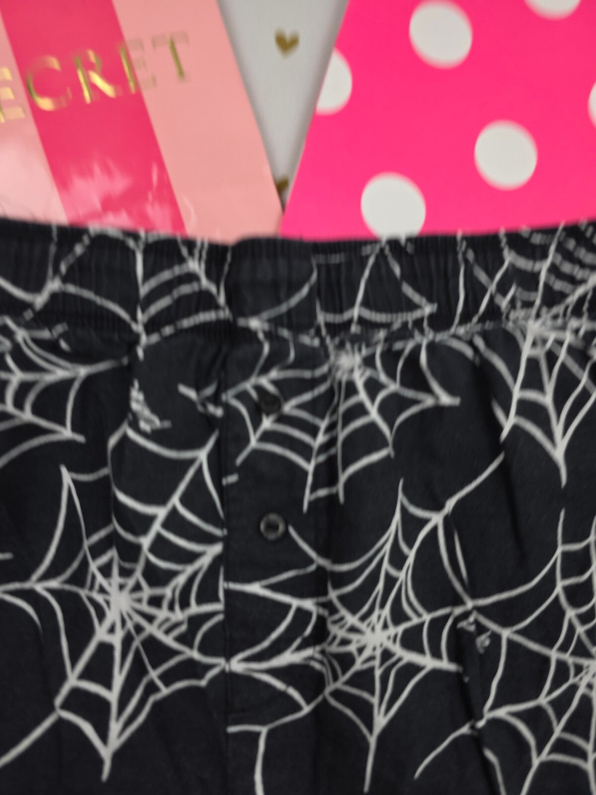 Victorias Secret PINK Halloween Spider Web M Sleep Shorts Boxers Pajama Bottoms
