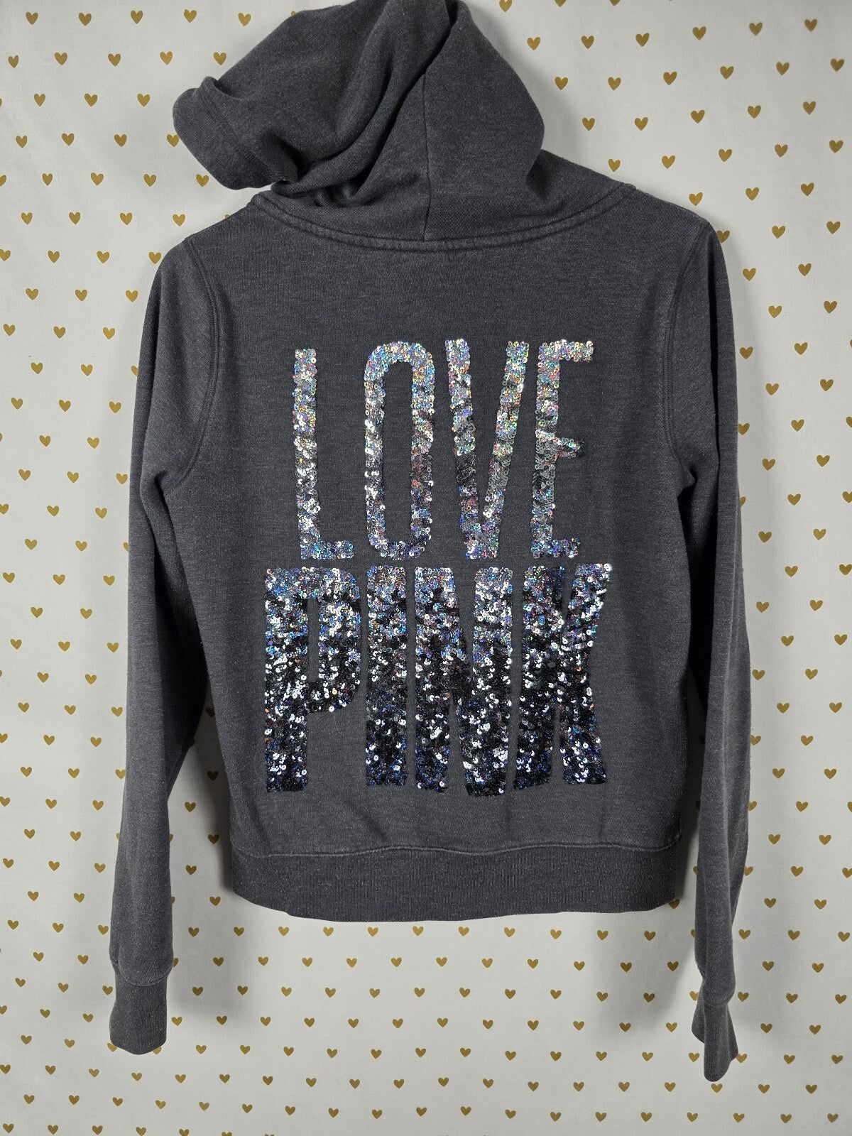Victorias Secret Pink BLING Gradient LOVE Full Zip Hoodie Jacket Sequin SMALL