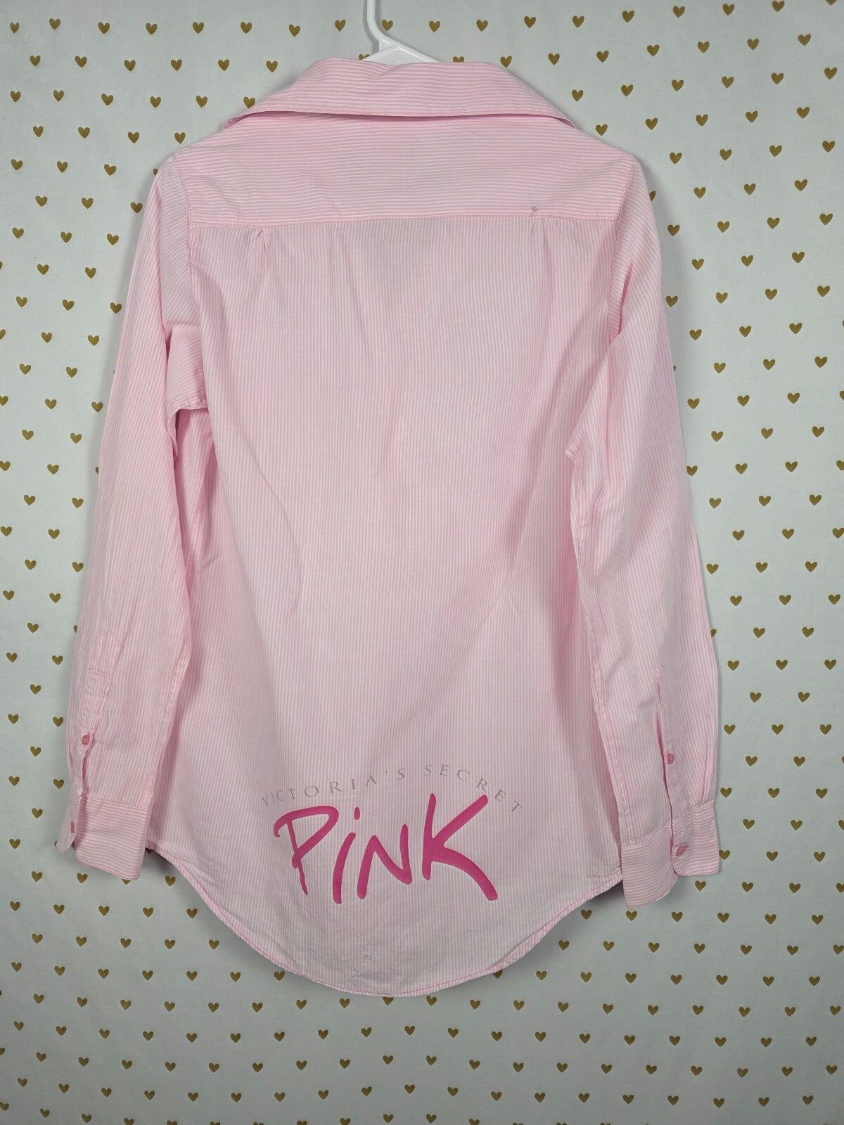 Vintage 2004 Victoria's Secret PINK Sleep Shirt XS Striped Dog Logo Y2K