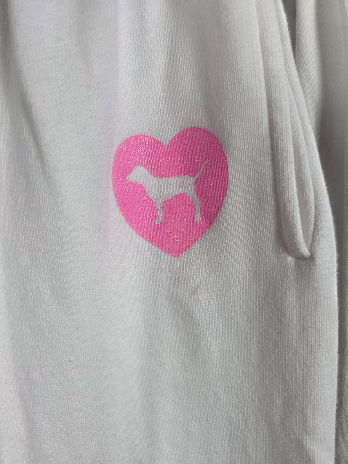 Victorias Secret PINK BLING GLITTER Campus Originals White Sweats TEE SHIRT SET