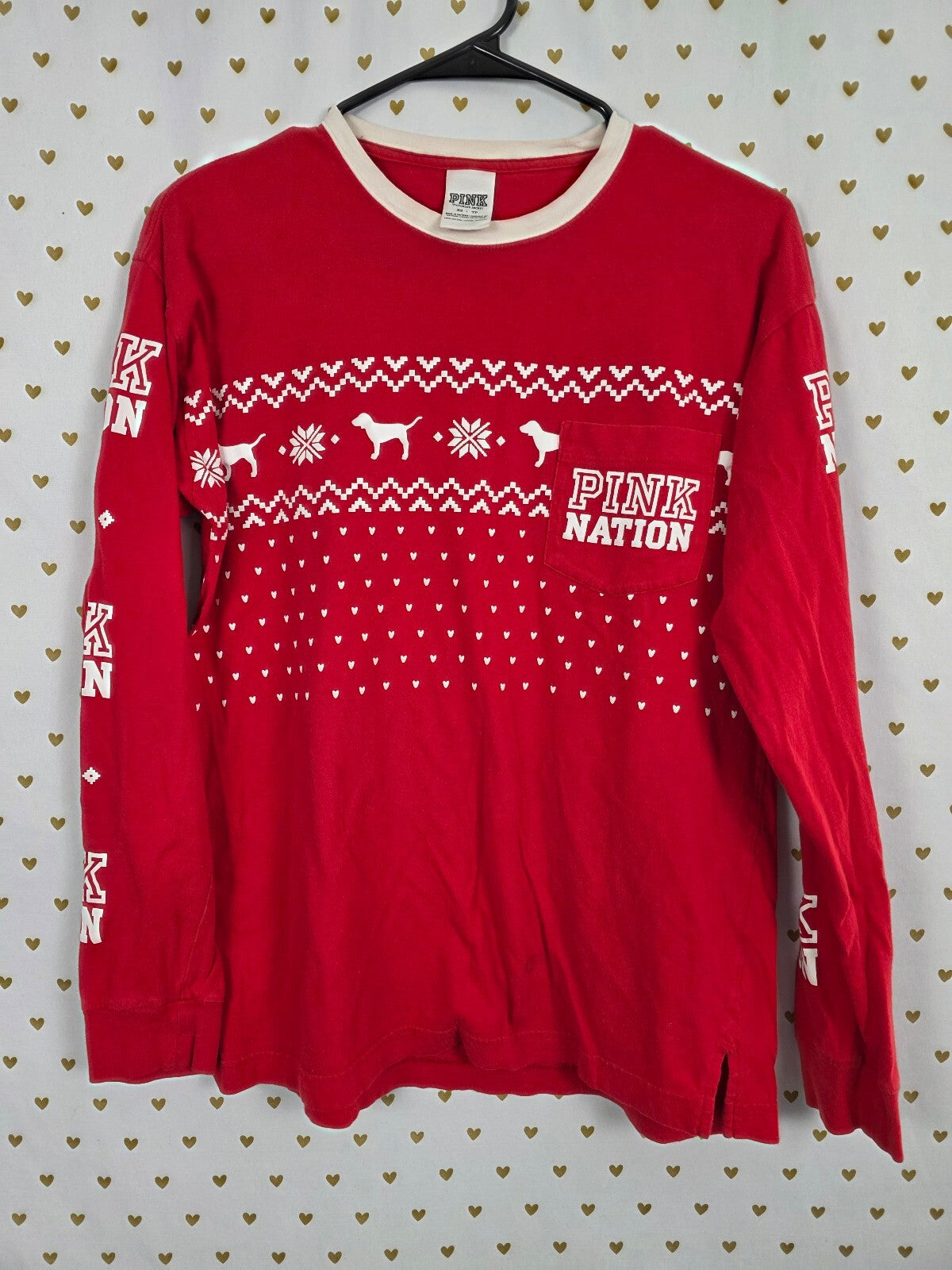 Victorias Secret PINK Nation Red Winter Long Sleeve Tee XS