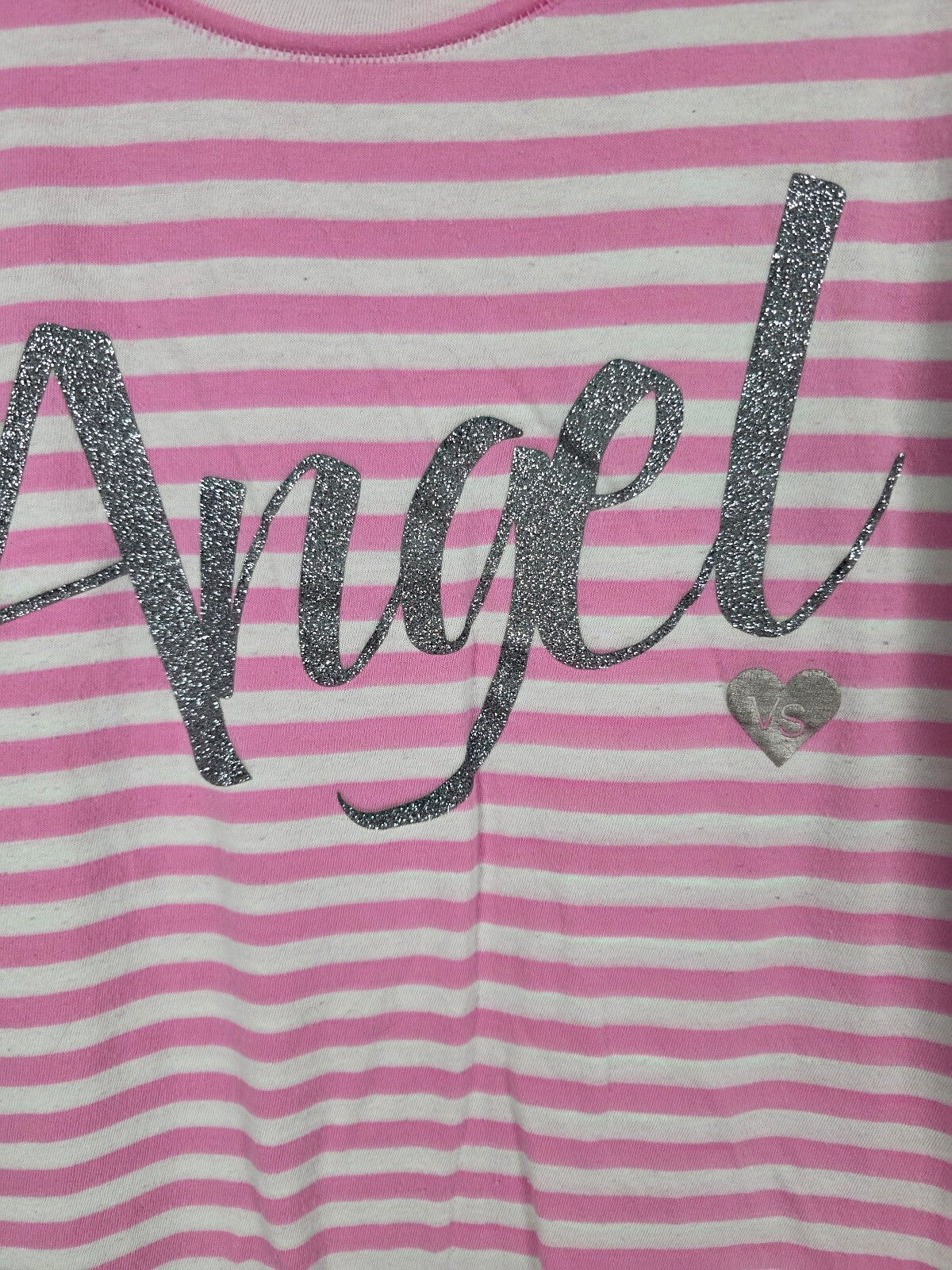Victorias Secret Striped ANGEL Sleep Shirt Nightgown Pink Glitter Bling SMALL