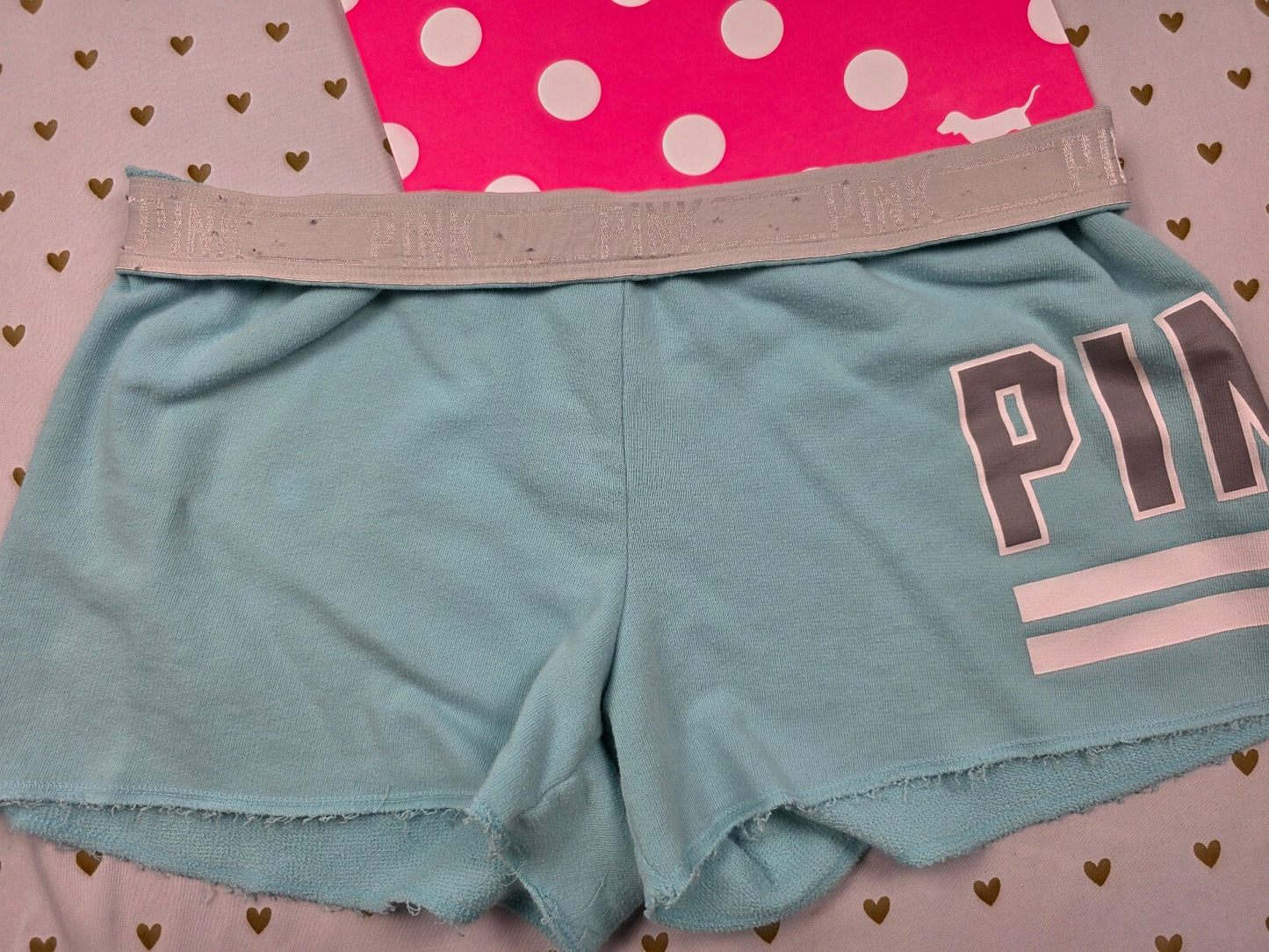 Victorias Secret PINK Vintage Blue Logo Foldover Sweat Shorts MEDIUM