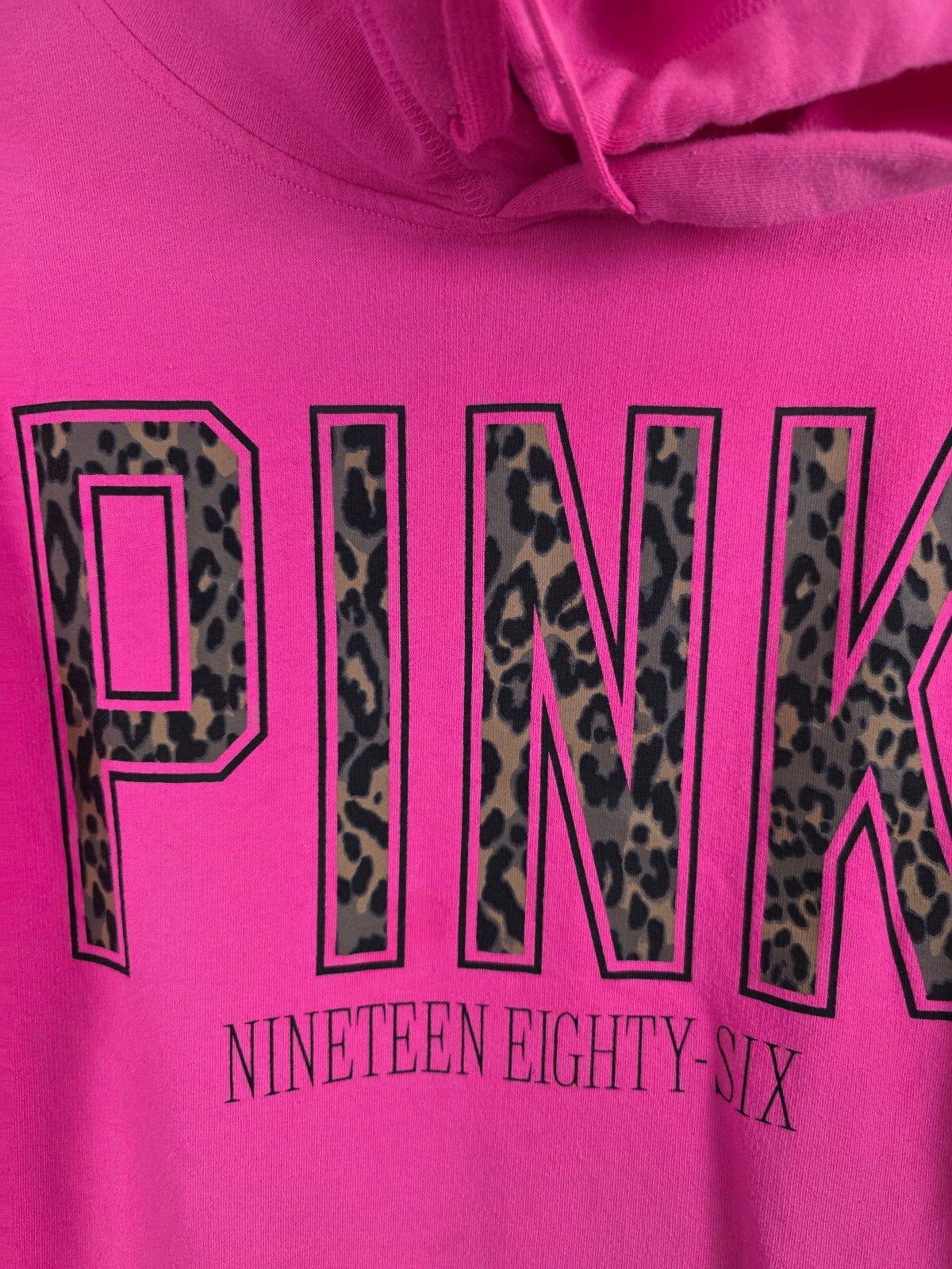 Victorias Secret Pink Leopard Cheetah logo Pullover Hoodie Sweater Oversized Sm