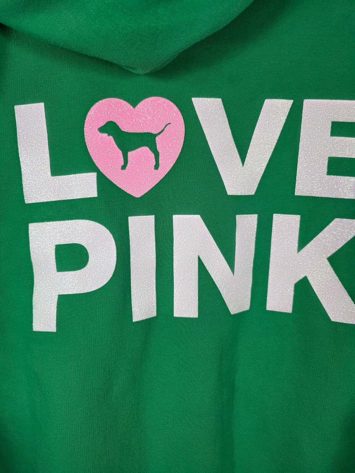 Victorias Secret Pink Green Campus Originals Glitter Full Zip Hoodie Jacket XL