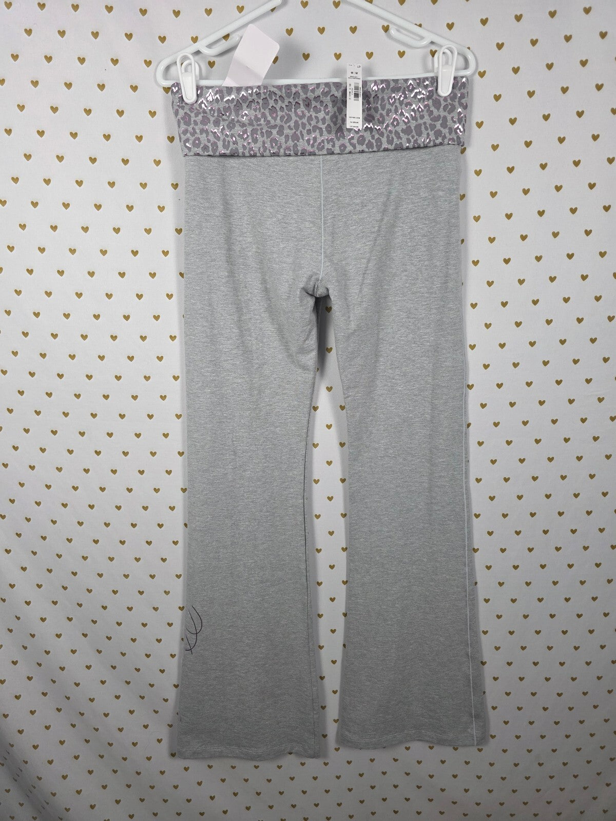 Victorias Secret PINK NEW Nwt Cotton Foldover Cheetah Leopard Flare Leggings MED