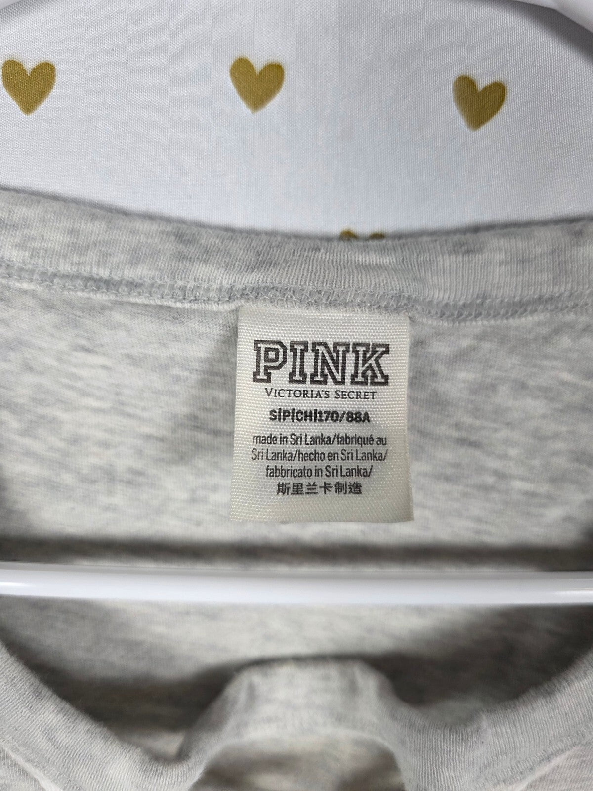 Victorias Secret PINK BLING GOLD Glitter dog logo lace front tee shirt SMALL