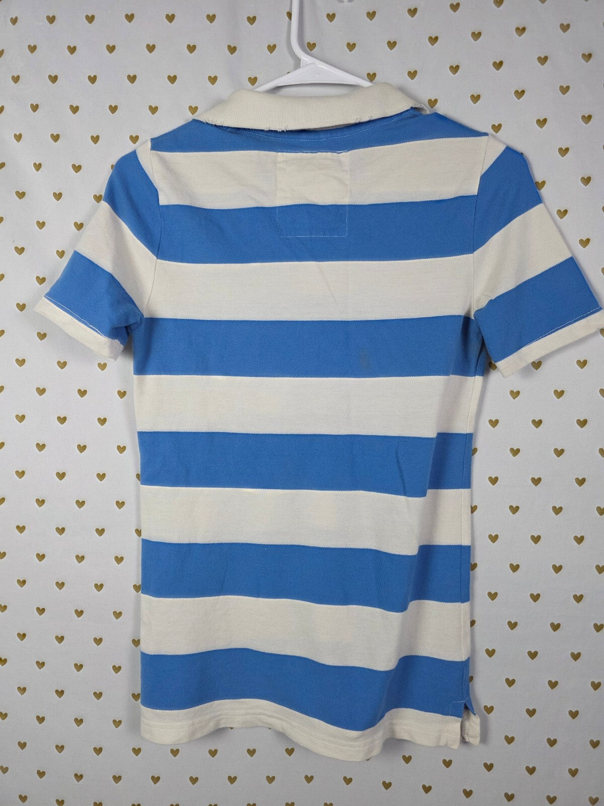 Victoria's Secret PINK Polo Shirt M Blue White Stripe Crest Gold Dog Preppy
