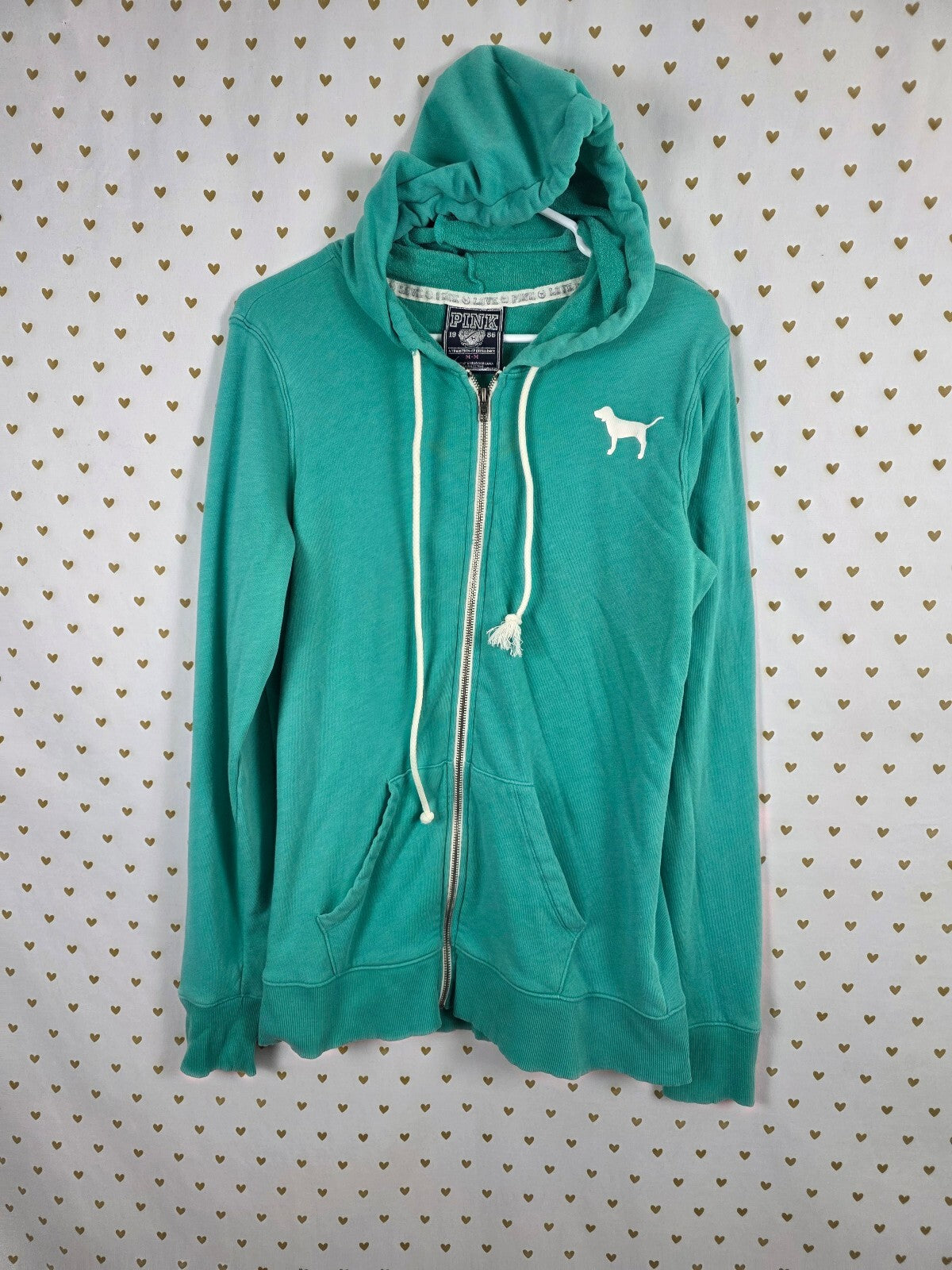 Victorias Secret Pink Full zip embroidered Hoodie Jacket Teal Medium Logo