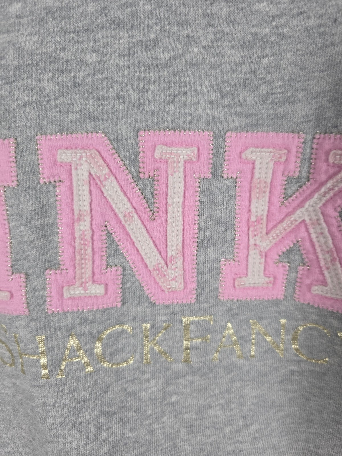 PINK x LoveShackFancy Oversized Crew Sweatshirt XS Gray Logo Bow Limited