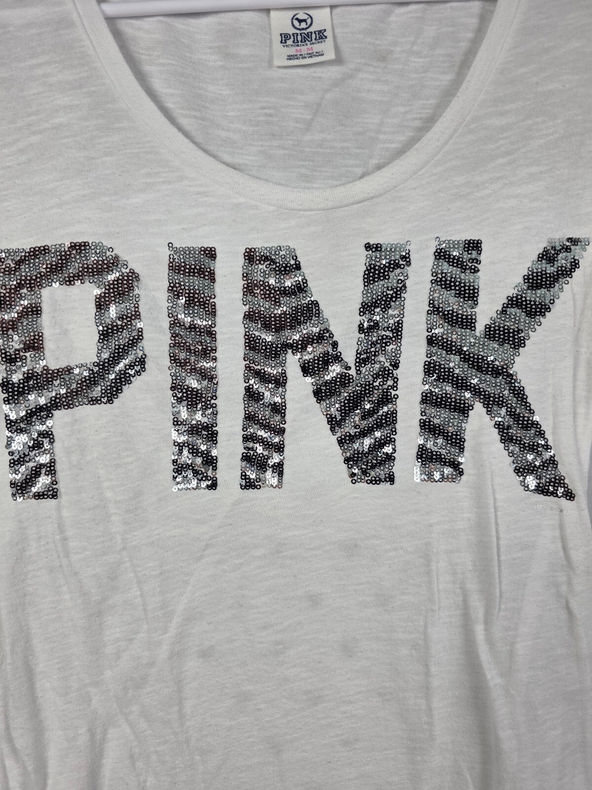 Victorias Secret PINK Vintage Y2k ZEBRA BLING White Tee Shirt MEDIUM