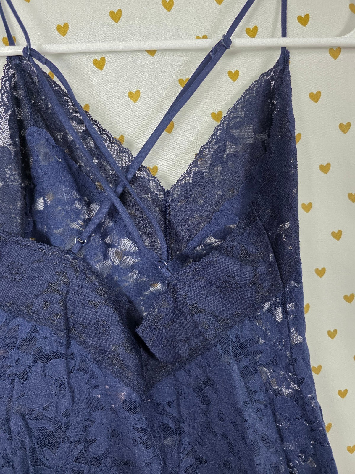 Victorias Secret Dark Blue Stretch Lace Sheer Sexy Dress XS