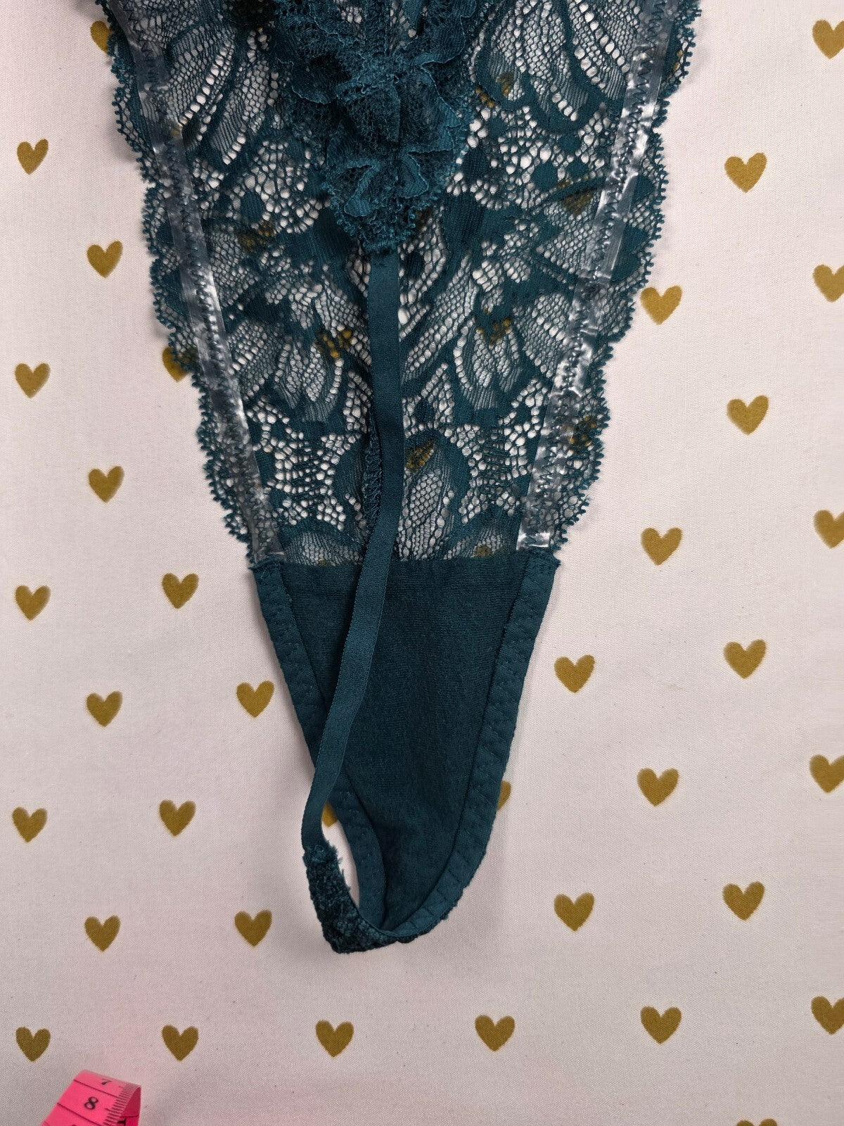 Victoria's Secret Teal Floral Lace Teddy Bodysuit XL Satin Tie Thong
