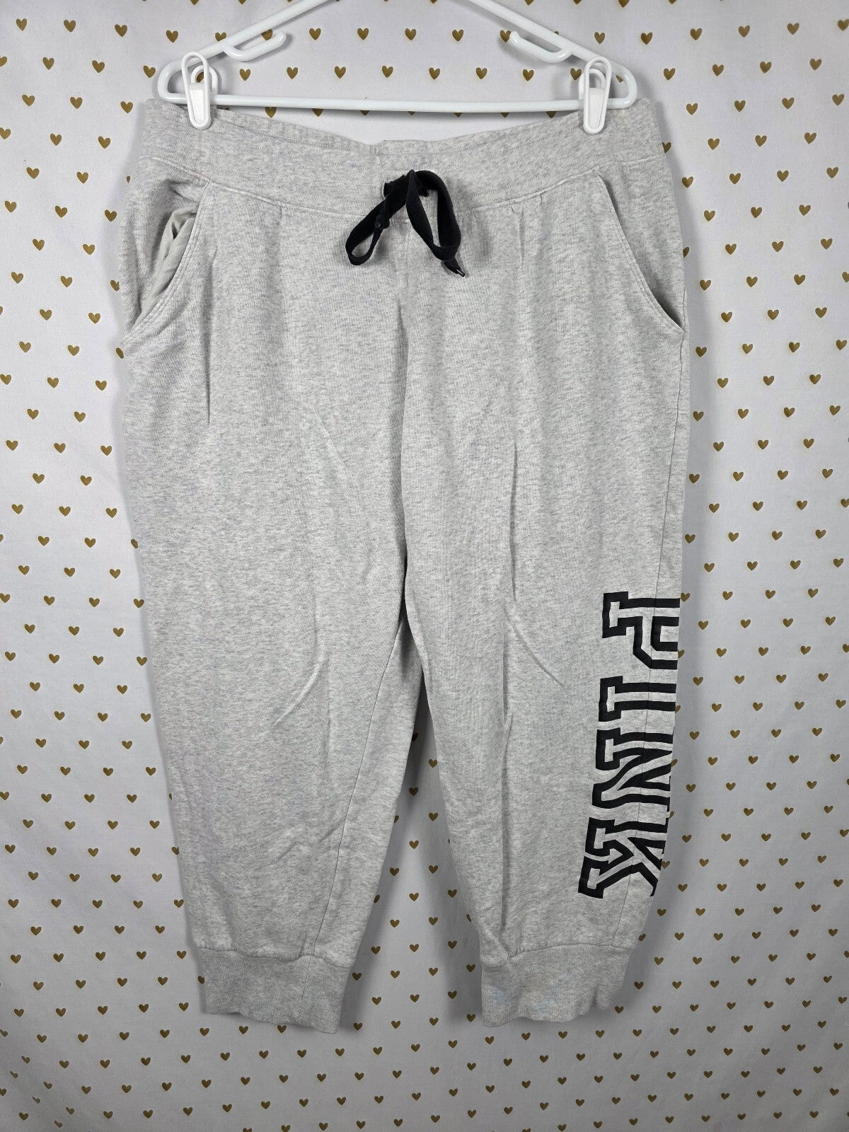 Victorias Secret PINK Grey XL Logo Tapered Joggers Sweats Sweatpants